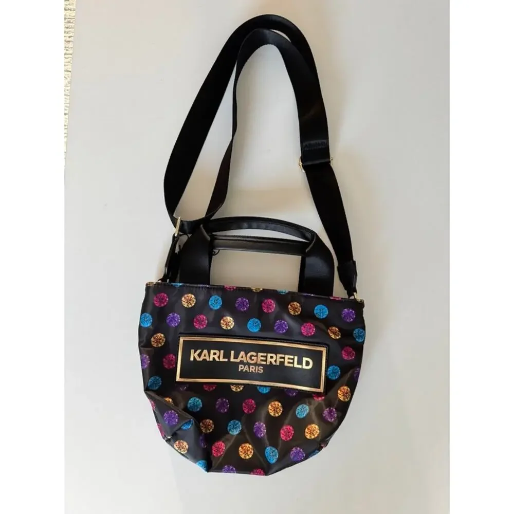 NWOT Karl Lagerfeld Paris Polka Dot Tote Crossbody Bag Designer Purse